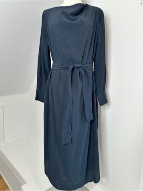 COS Draped Cowl Neck Long Sleeve Dress Navy Blue size 8